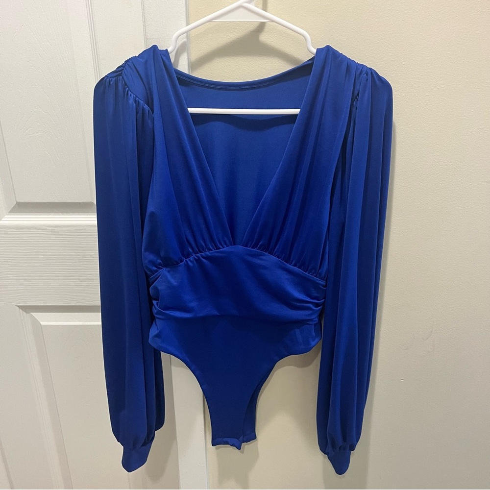 NWOT Blue Plunge Bodysuit